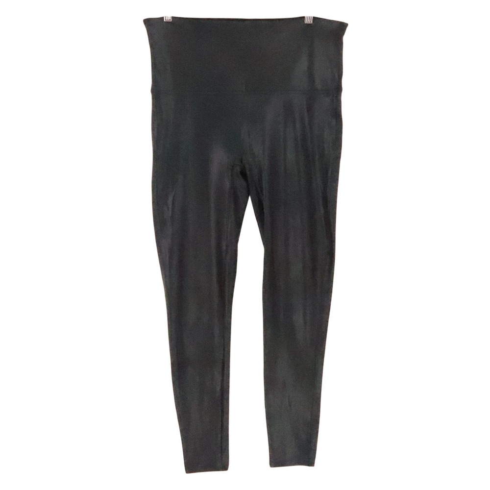 Spanx Faux Vegan Leather Leggings Womens Size 2X Black Shaping High Waisted